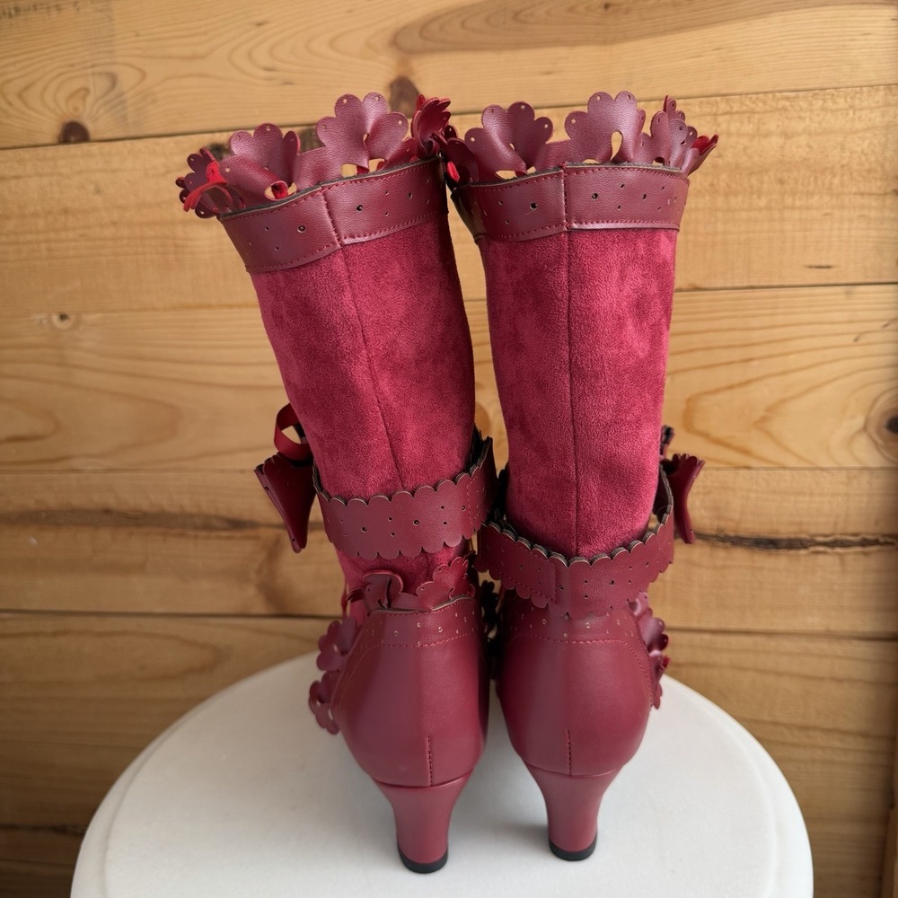 New Steam Punk Victorian Red Ribbon Lace Up Boots Sz 41 Ren Faire Whimsigoth - Picture 4 of 5